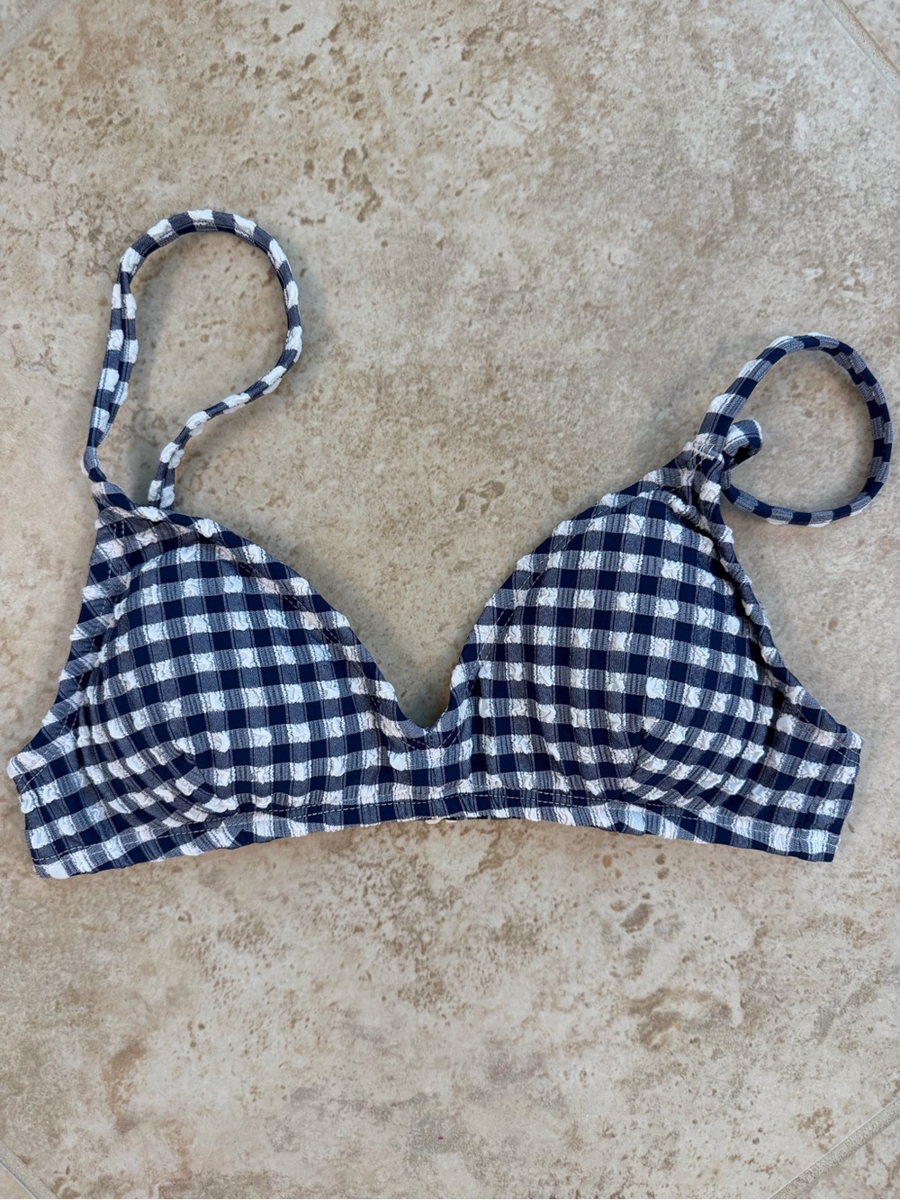 J.Crew Bikini Top Navy Gingham Textured Seersucker XS Adjustable